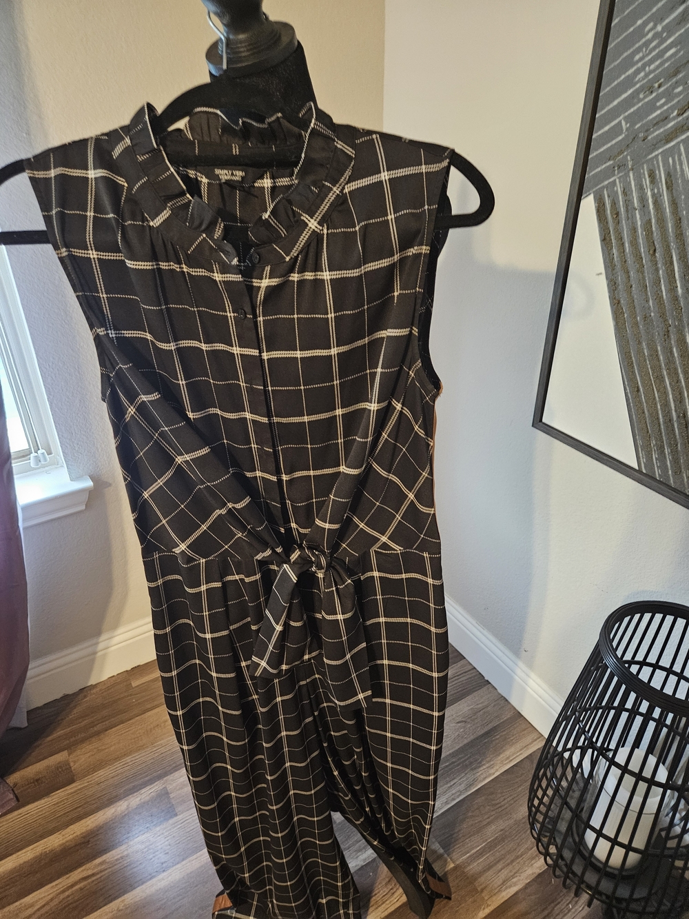 Simply Vera Vera Wang Black Windowpane Tie-Front Jumpsuit